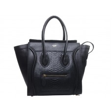Geantă Celine Luggage medie din piele de vițel neagră cu piele de șarpe neagră