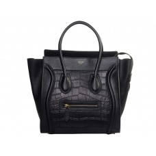 Celine Bagaj Mediu Tote din Piele de Vițel Negru cu Piele Croc