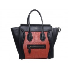Geantă Celine Luggage medie din piele de vițel neagră cu piele roșie de șarpe