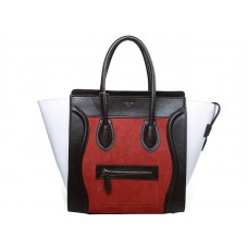Celine Luggage Tote Medium din piele de vițel Choco/Alb/Suède Portocaliu