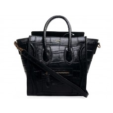 Celine Bagaj Mini Tote din piele neagră de crocodil