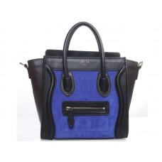 Celine Bagaj Mini Tote din piele de vițel negru/întoarsă albastră