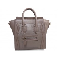 Celine Luggage Mini Tote din piele de vițel kaki cu piele de crocodil