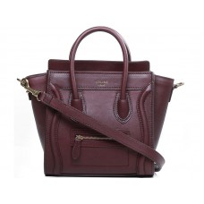 Celine Bagaj Mini Tote din piele de vițel, vin roșu