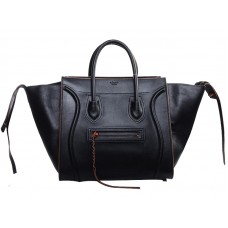 Geantă Celine Luggage Phantom Square Tote neagră cu garnitură portocalie