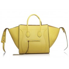 Geantă Celine Luggage Phantom Square Tote Bag, culoare lămâie, cu finisaje negre