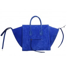 Geantă Celine Luggage Phantom Square Tote din piele întoarsă, albastru strălucitor