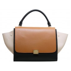 Geantă de umăr Celine Trapeze, piele de vițel multicoloră, cămilă/neagră/crem