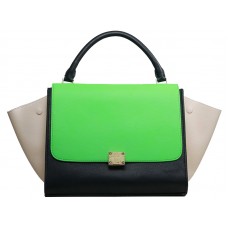 Geantă de umăr Celine Trapeze multicoloră din piele de vițel verde/negru/crem