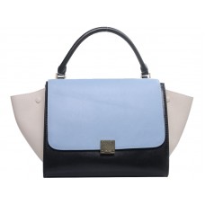 Geantă de umăr Celine Trapeze din piele de vițel multicoloră, albastru deschis/negru/crem