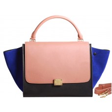 Geantă de umăr Celine Trapeze multicoloră din piele de vițel roz/negru/întoarsă albastră