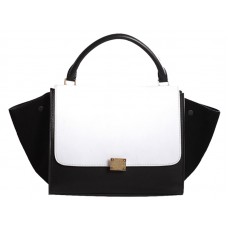 Geantă de umăr Celine Trapeze multicoloră din piele de vițel alb/negru/întoarsă neagră