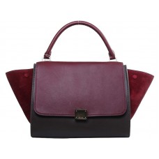Geantă de umăr Celine Trapeze din piele de vițel multicoloră, culoare vin/maro/vin