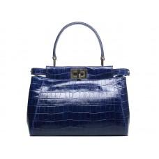 Geantă Fendi Iconic Mini Peekaboo din piele Croco albastră