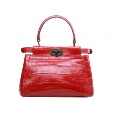Geantă Fendi Iconic Mini Peekaboo din piele crocodil roșie