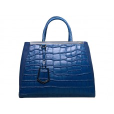 Geantă tote Fendi 2jours din piele de vițel, culoare crocodil, albastră