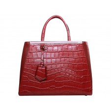 Geantă tote Fendi 2jours din piele de vițel, culoare crocodil, roșie