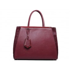 Geantă tote Fendi 2jours din piele de vițel, culoare vin cu blană
