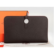Portofel combinat Hermes Dogon Togo original din piele Chocolate