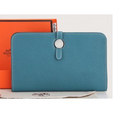 Portofel combinat Hermes Dogon Togo original din piele, albastru mediu