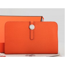 Portofel combinat Hermes Dogon Togo original din piele portocalie