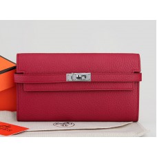 Portofel lung Hermes Dogon Togo original din piele Kelly, culoare vișinie