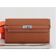Portofel lung Hermes Dogon Togo original din piele Kelly, culoare camel