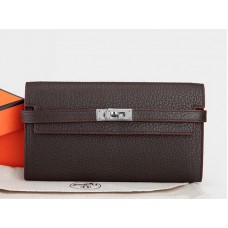 Portofel lung Hermes Dogon Togo din piele originală Kelly Chocolate