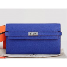 Portofel lung Hermes Dogon Togo original din piele Kelly albastru electric