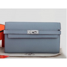 Portofel lung Hermes Dogon Togo original din piele Kelly albastru deschis