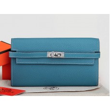 Portofel lung Hermes Dogon Togo original din piele Kelly, albastru mediu