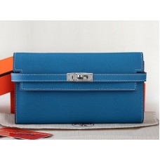 Portofel lung Hermes Epsom Original din piele de vițel Kelly, albastru