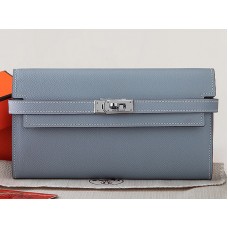 Portofel lung Hermes Epsom Original Calfskin Kelly gri albastru
