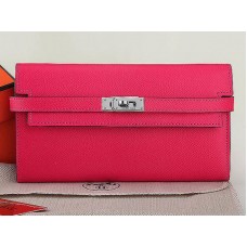 Portofel lung Hermes Epsom Original din piele de vițel Kelly roz aprins