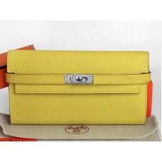 Portofel lung Hermes Epsom Original Calfskin Kelly galben lămâie