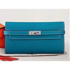 Portofel lung Hermes Epsom Original Calfskin Kelly, albastru mediu