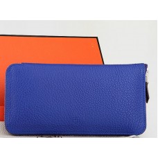 Portofel Hermes cu fermoar, piele originală, albastru electric