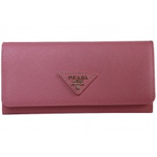 Portofel Prada din piele Saffiano cu logo triunghiular roz