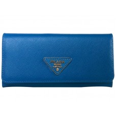Portofel Prada Saffiano din piele cu logo triunghiular albastru