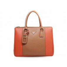 Prada Saffiano Lux Tote maro cu portocaliu