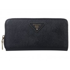 Portofel Prada Saffiano Zippy cu logo triunghiular negru