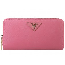 Portofel Prada Saffiano Zippy cu logo triunghiular roz