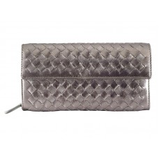 Portofel Bottega Veneta Intrecciato Nappa Continental Cu Buton Gri Argintiu