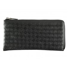 Portofel Bottega Veneta Intrecciato din piele Nappa, cu fermoar, negru