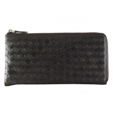 Portofel Bottega Veneta Intrecciato din piele Nappa, cu fermoar, Choco