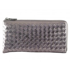 Portofel Bottega Veneta Intrecciato din piele Nappa, cu fermoar în jurul valorii de gri