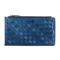 Portofel Bottega Veneta Intrecciato din piele Nappa cu fermoar Albastru închis