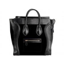 Celine Bagaj Mare Tote din Piele de Vițel Negru/Piele Întoarsă Negru