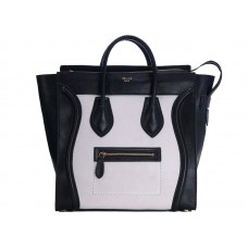 Celine Bagaj Mare Tote din Piele de Vițel Negru/Piele Întoarsă Alb-Ovt