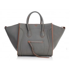 Geantă Celine Luggage Phantom Square Tote gri cu garnitură portocalie